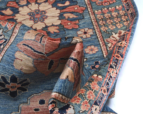 12 Ft Blue Aryana Afghan Hand Knotted Veg Dye Wool Runner Rug